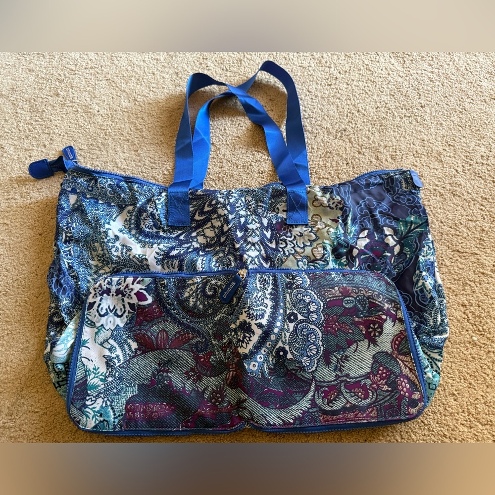 CHICO'S packable tote shopping bags - lightweight travel - Blue paisley
